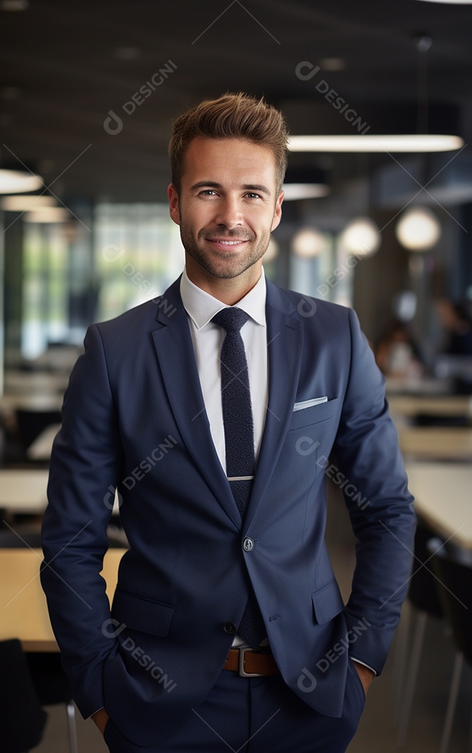 Um lindo empresário de sucesso sob um escritório