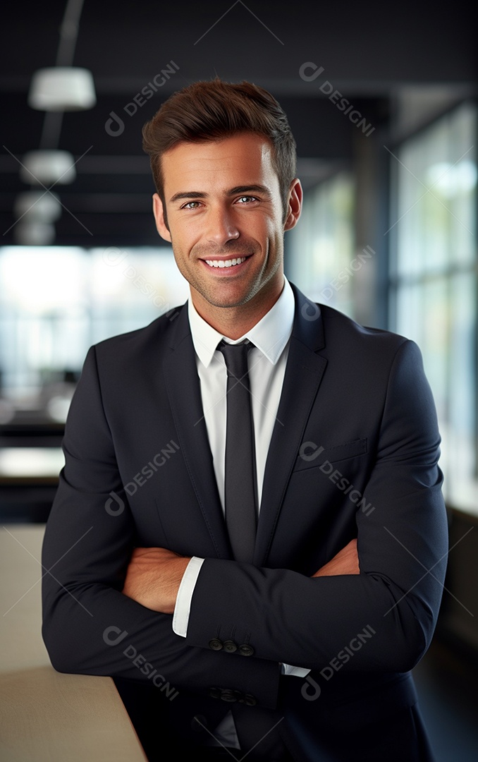 Um lindo empresário de sucesso sob um escritório