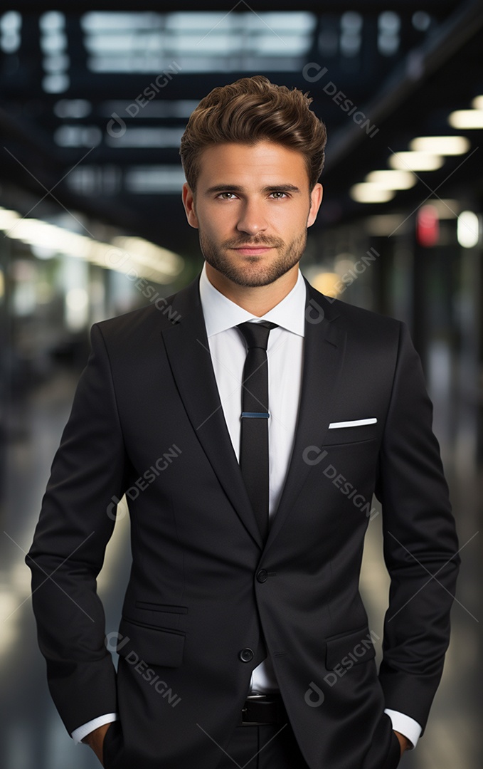 Um lindo empresário de sucesso sob um escritório