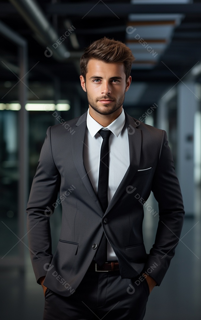 Um lindo empresário de sucesso sob um escritório