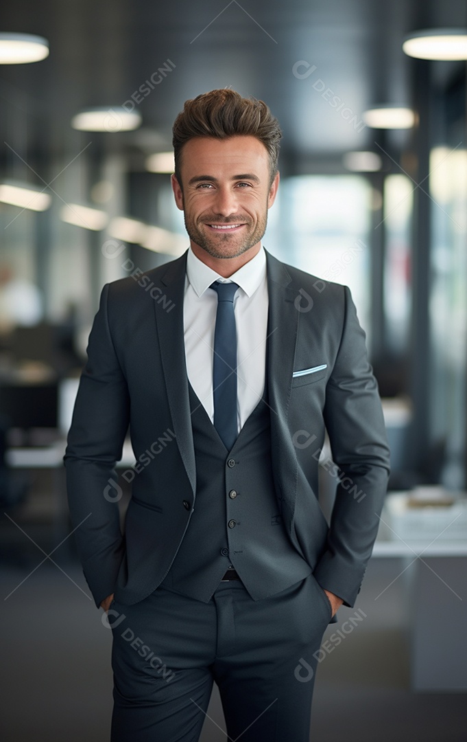 Um lindo empresário de sucesso sob um escritório