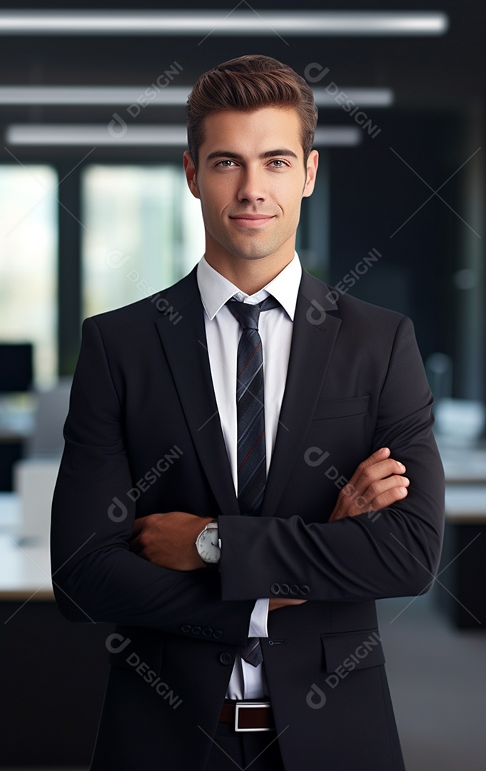 Um lindo empresário de sucesso sob um escritório