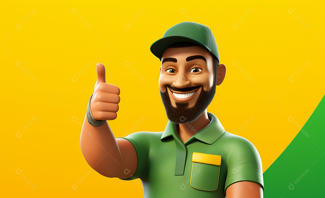 Desenho animado de homem no fundo amarelo e verde