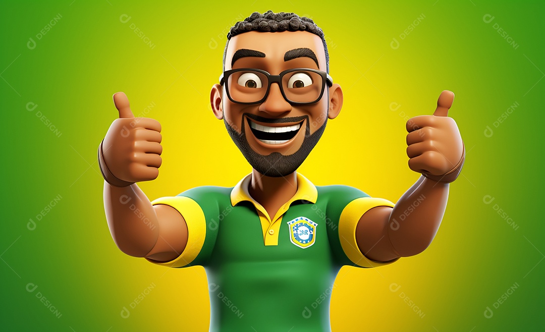 Desenho animado de homem no fundo amarelo e verde