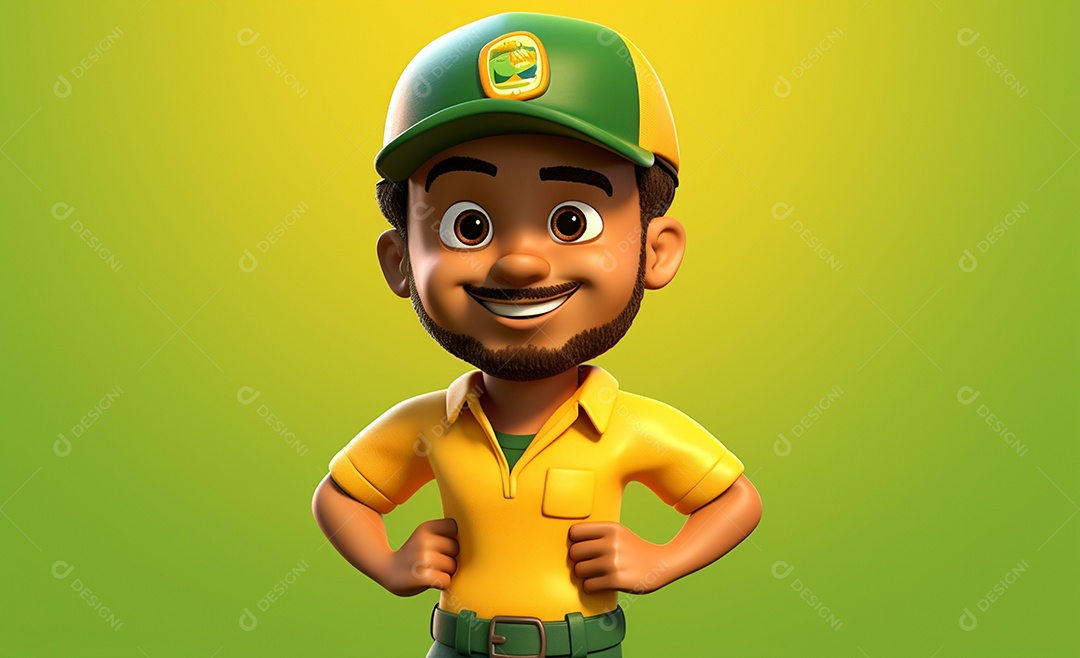 Desenho animado de homem no fundo amarelo e verde