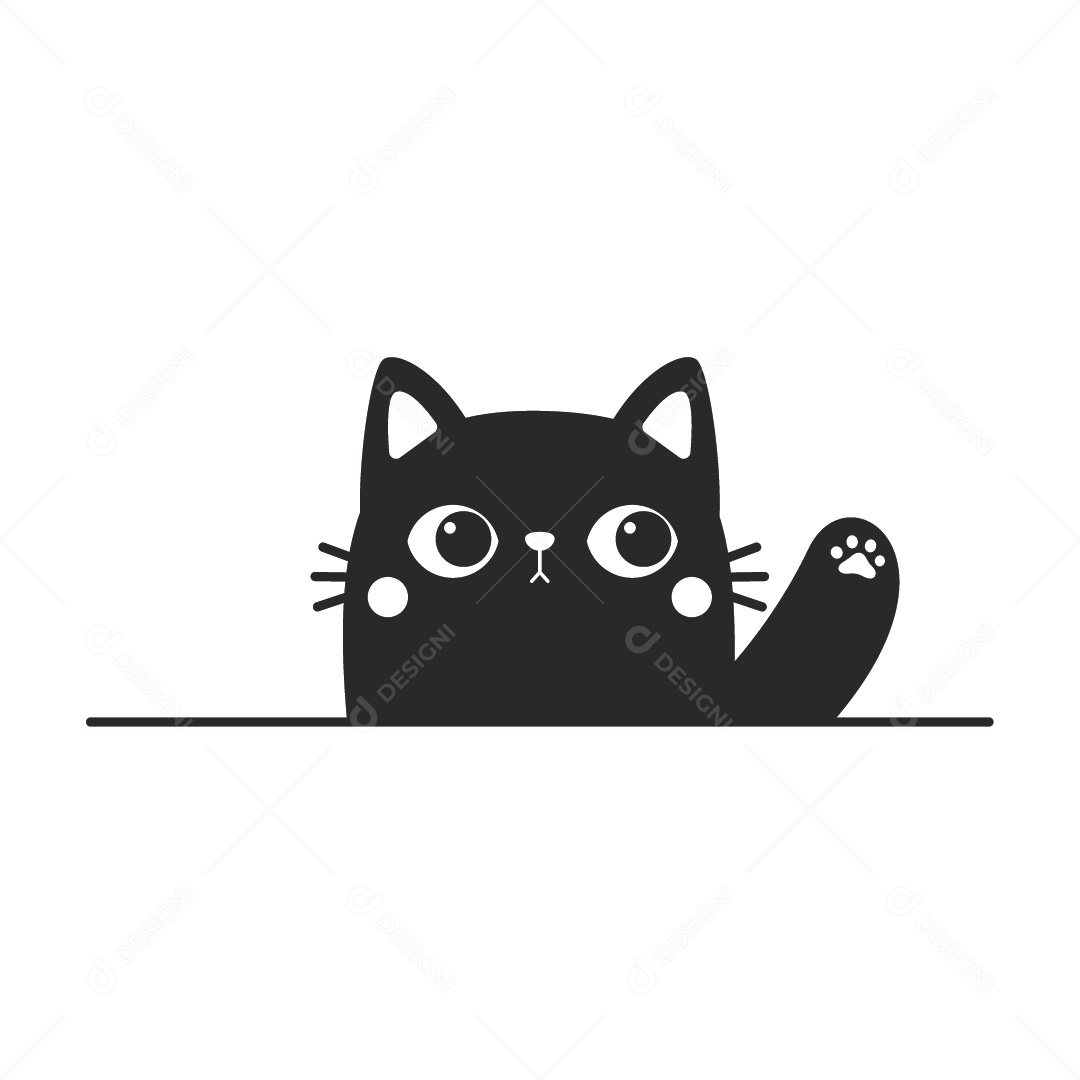 Gato Preto e Branco Ilustração Vetor EPS