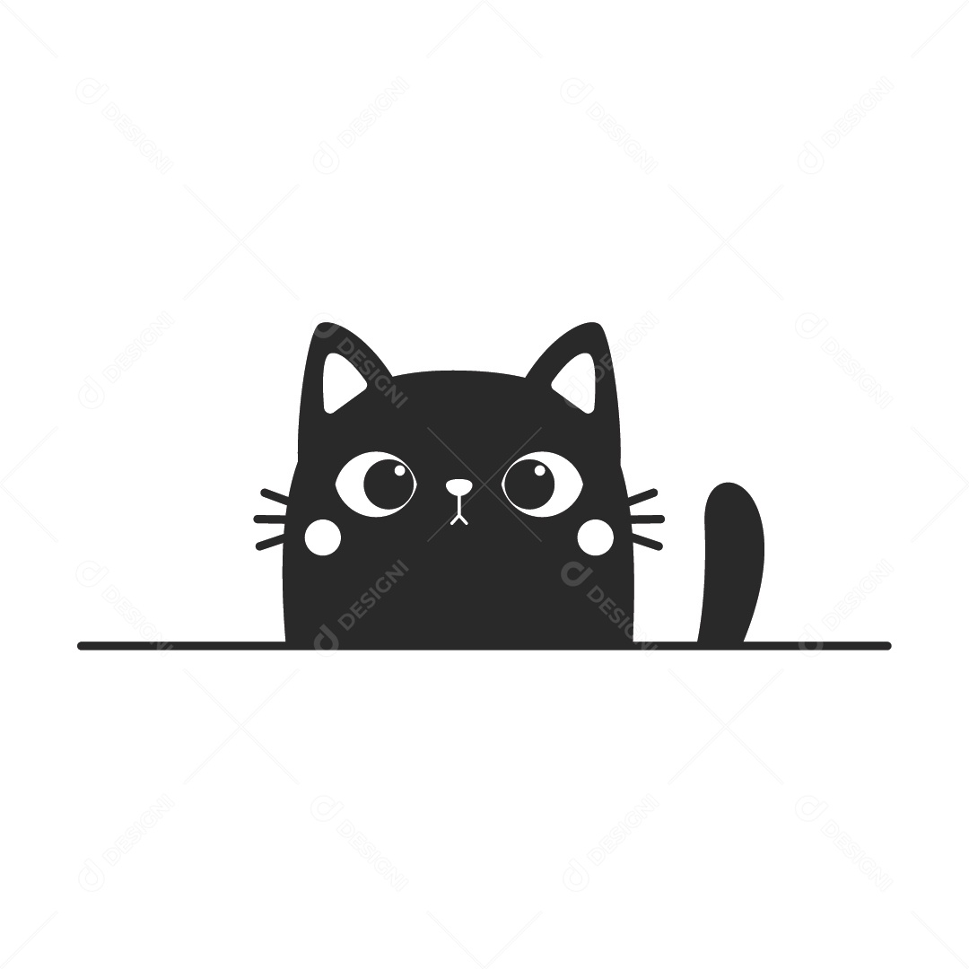 Gato Preto e Branco Ilustração Vetor EPS
