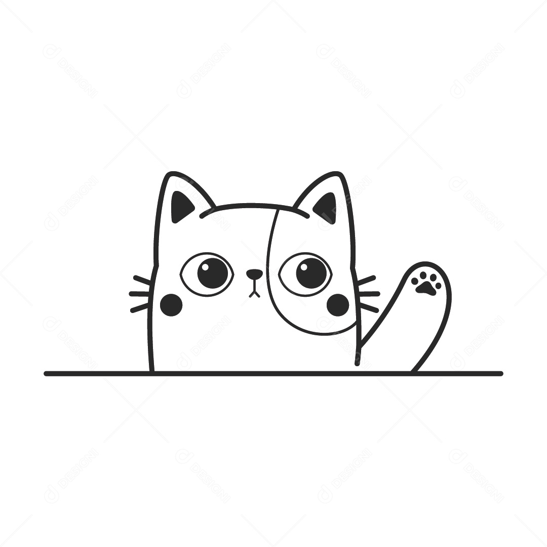 Gato Preto e Branco Ilustração Vetor EPS