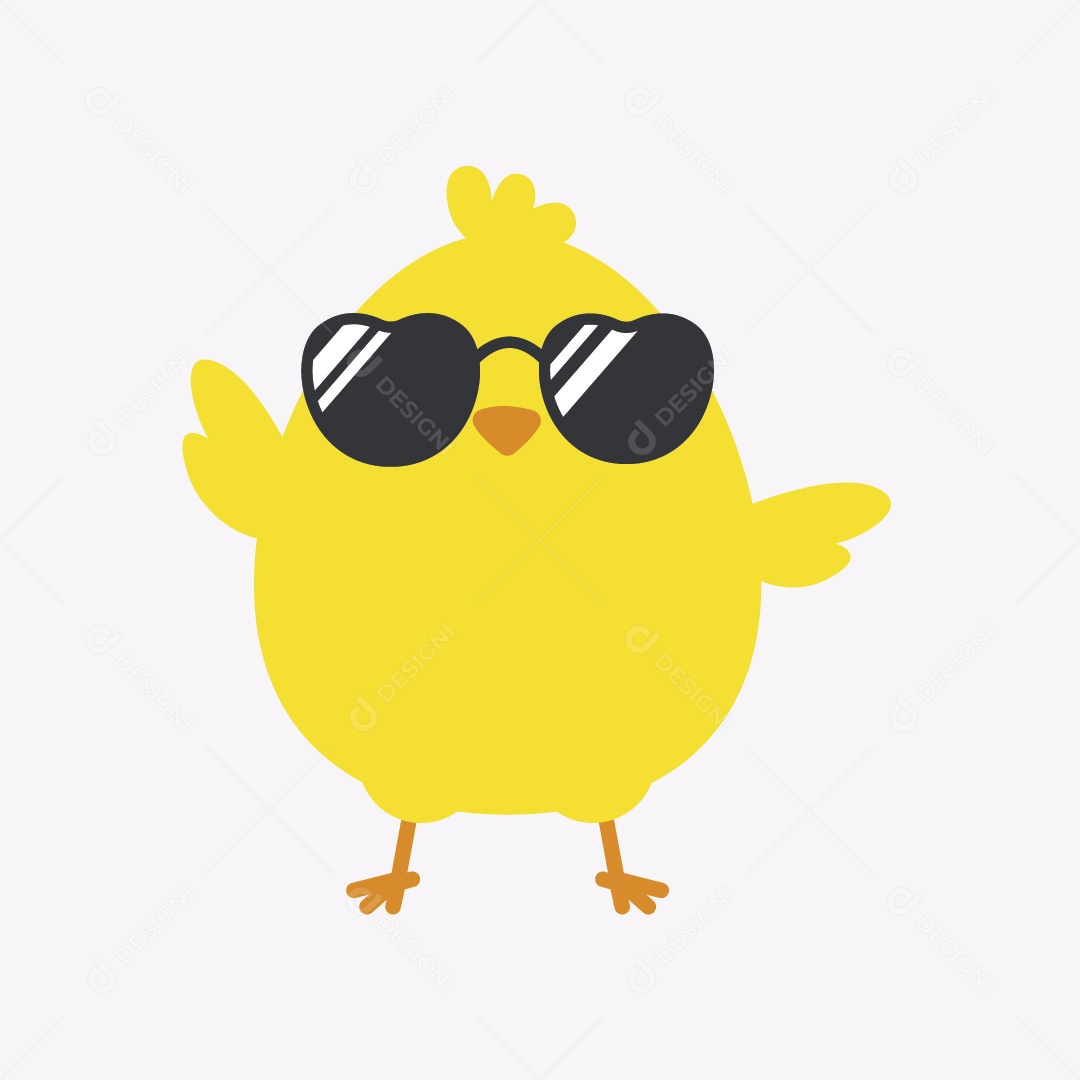 Pintinho Amarelo com Óculos Ilustração Vetor EPS