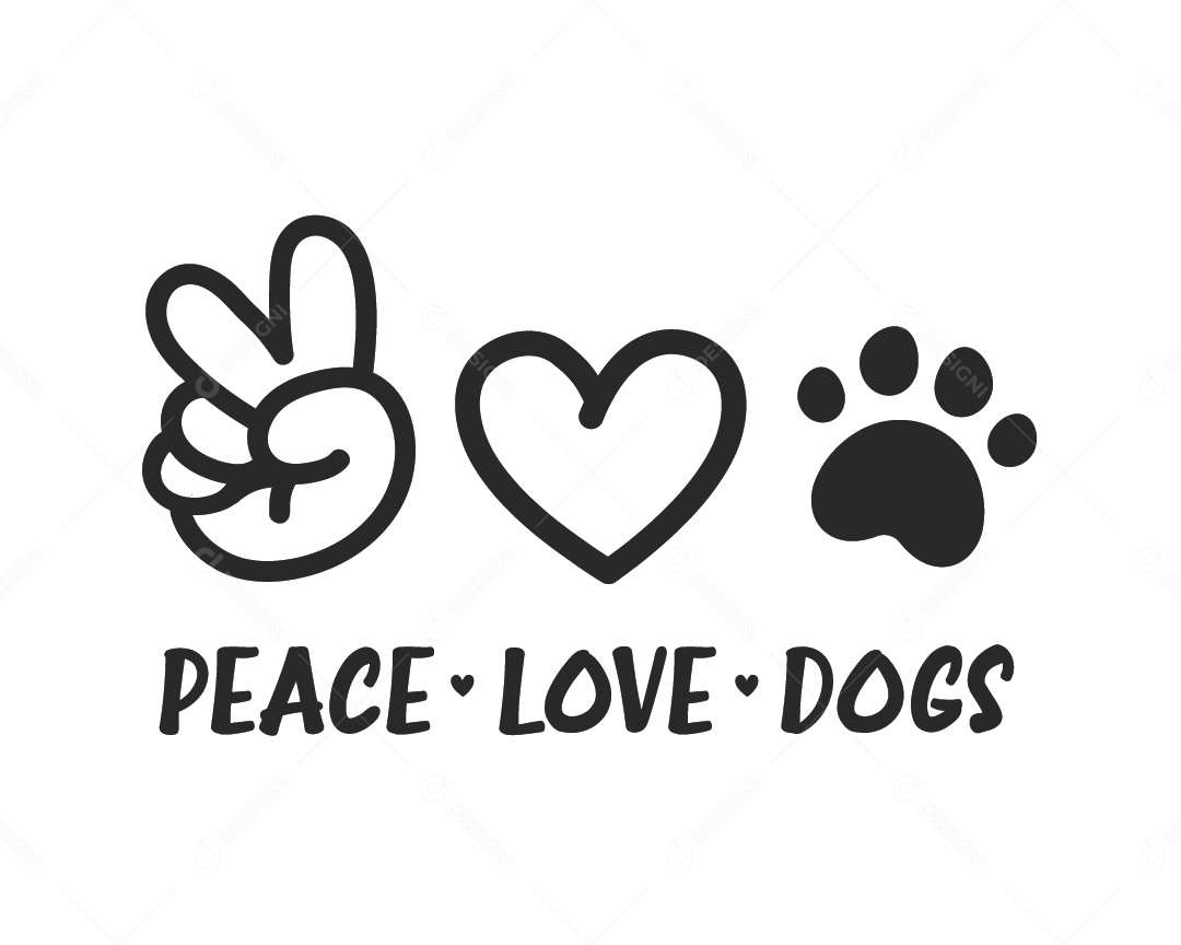 Ilustração de Desenho Texto Peace Love Dogs Paz Amor Cachorro Vetor EPS