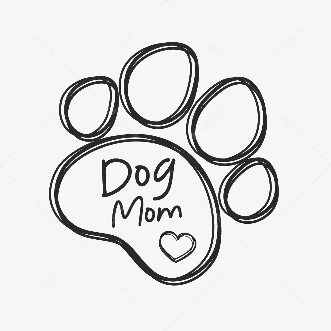 Ilustração de Desenho Texto Dog Mom Mãe de Cachorro em Osso Vetor EPS