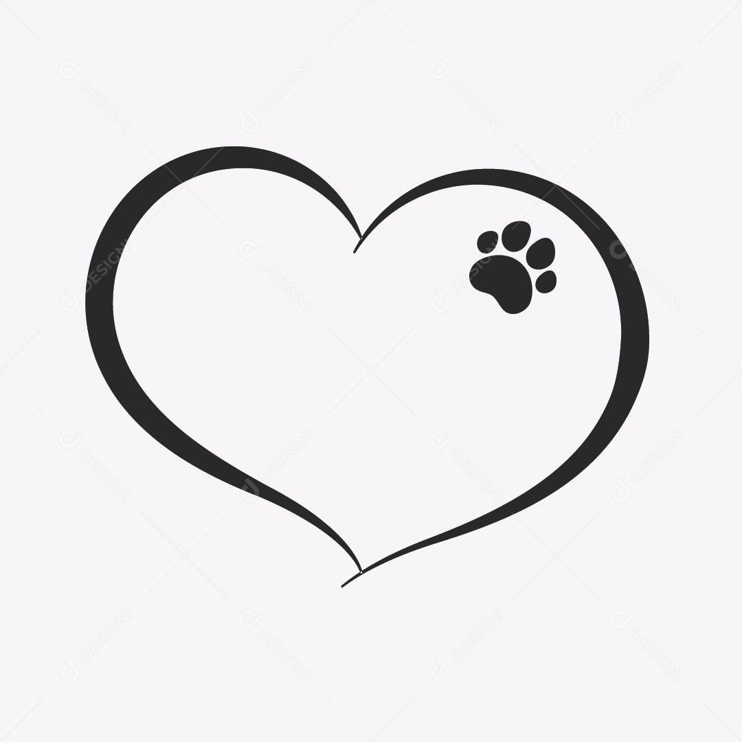 Coração com Desenho de Pegada de Pata de Cachorro Ilustração Vetor EPS