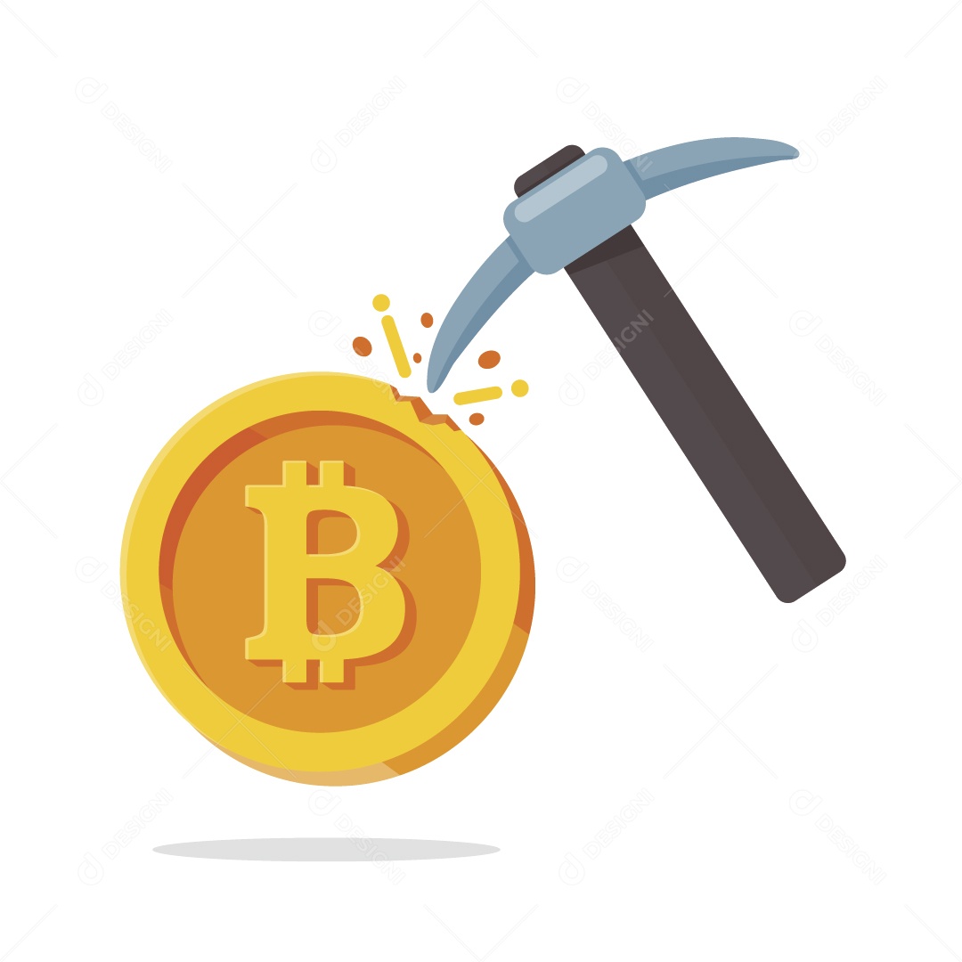 Picareta e Bitcoin Ilustração Vetor EPS