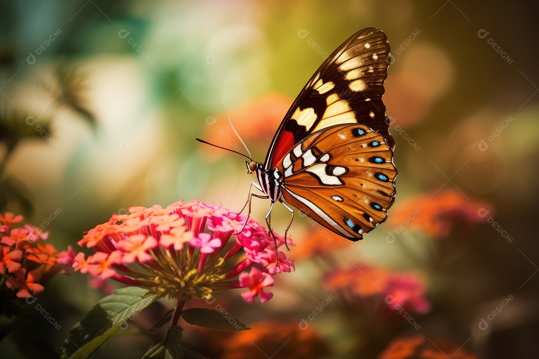 Uma linda borboleta pousa delicadamente em uma flor