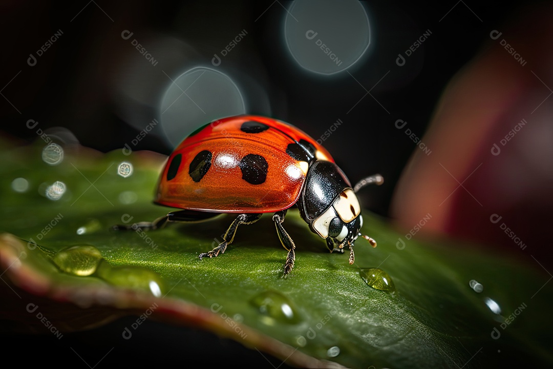 Uma joaninha colorida com suas asas vermelhas e pretas