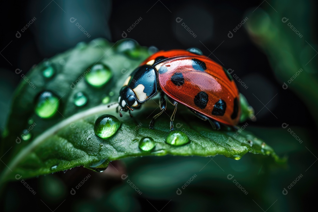 Uma joaninha colorida com suas asas vermelhas e pretas