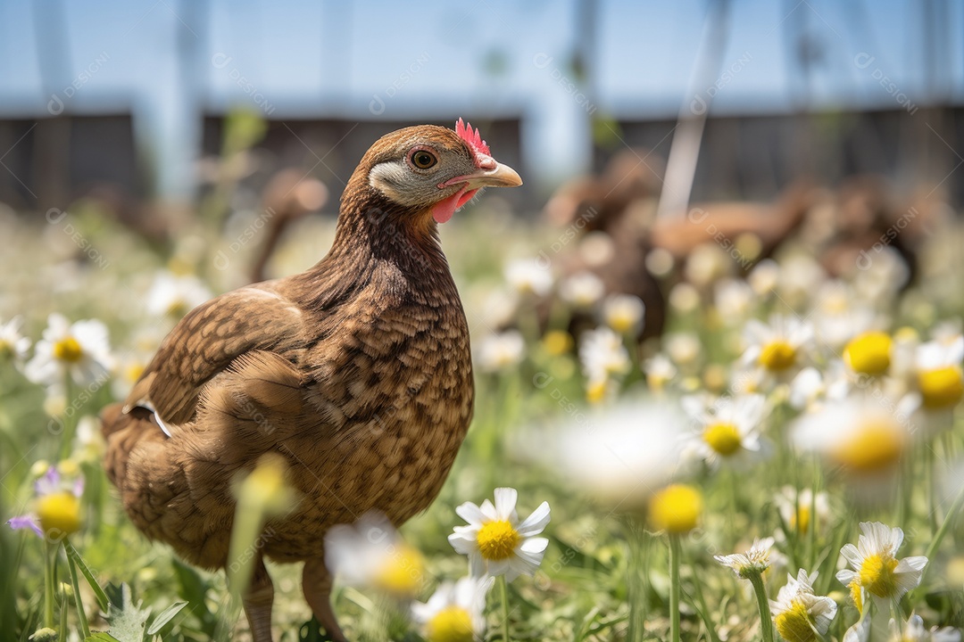 Galinha animal sobre fundo desfocado