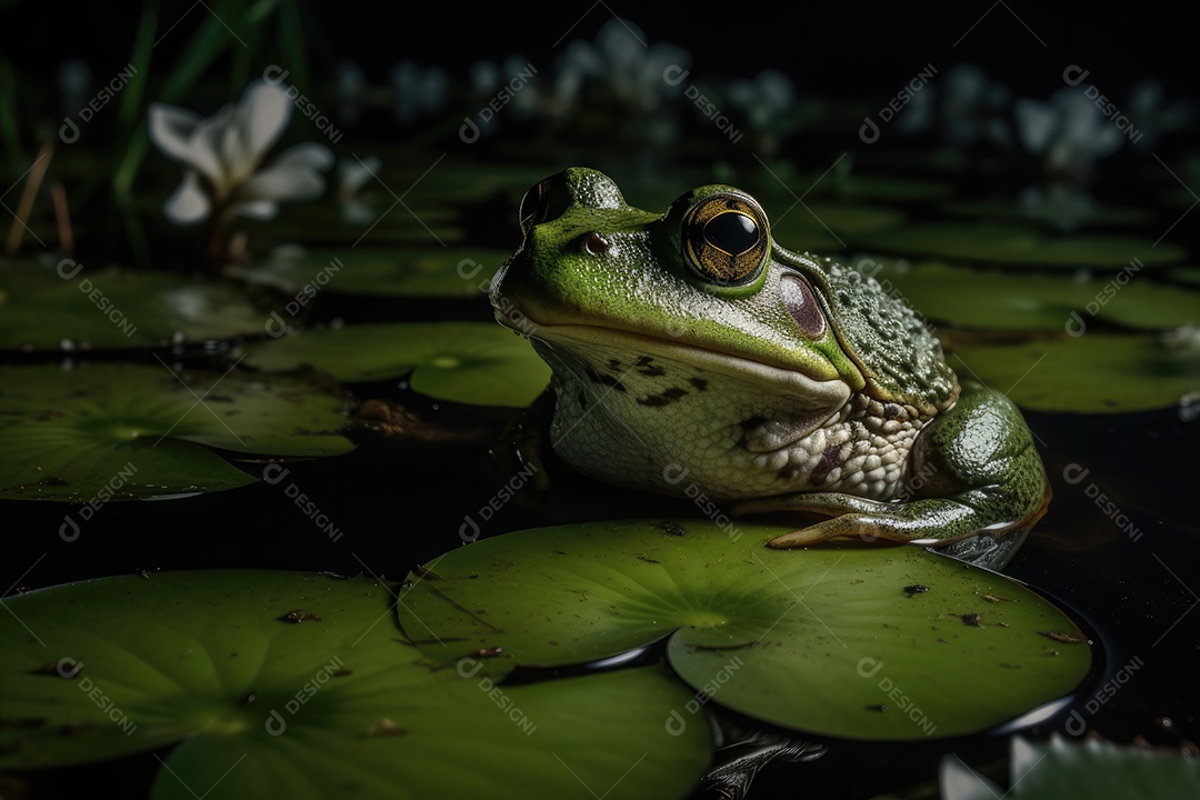 Um sapo encantador no meio do surro do pântano noturno
