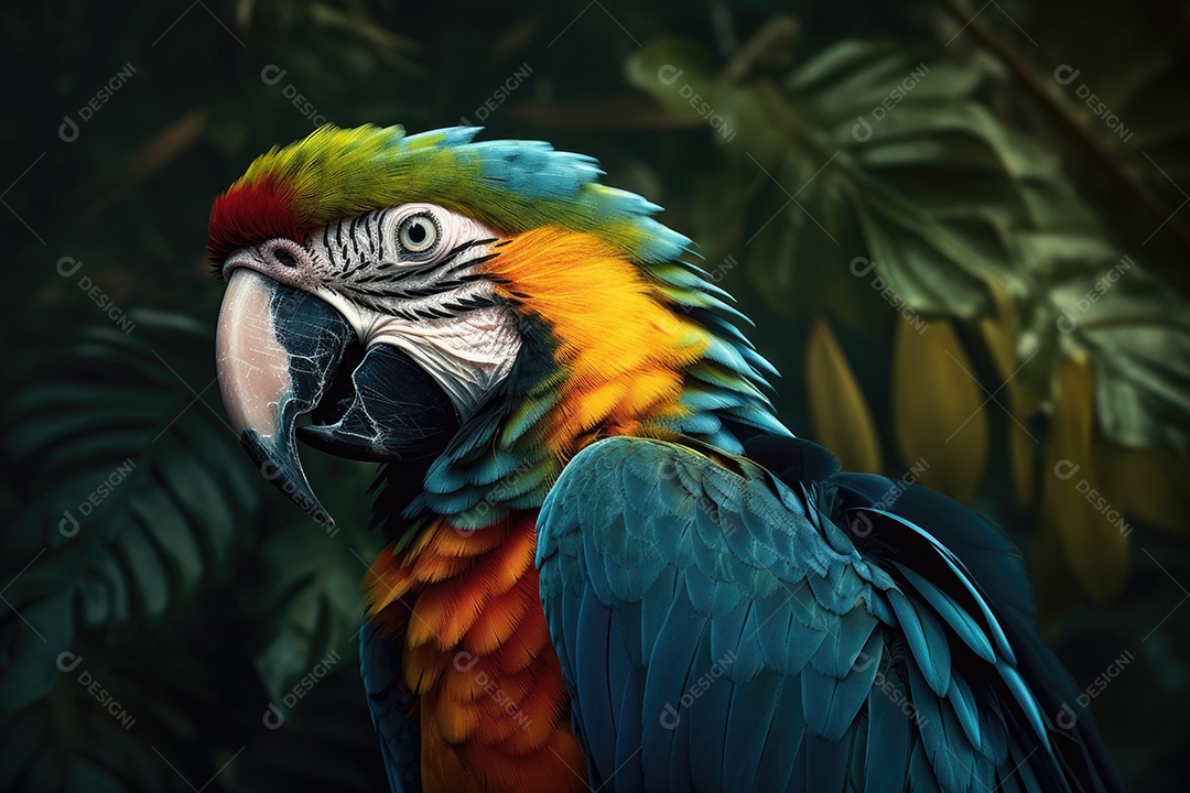 Linda arara sobre uma floresta