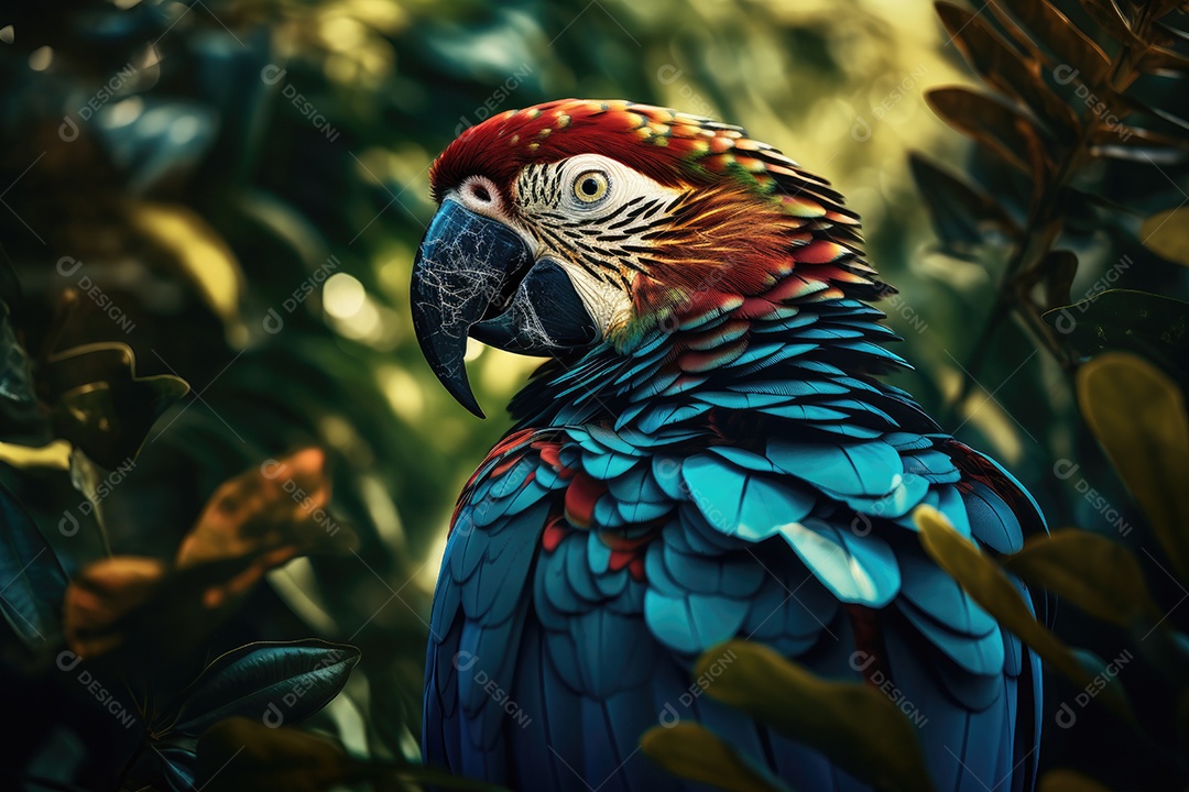 Linda arara sobre uma floresta