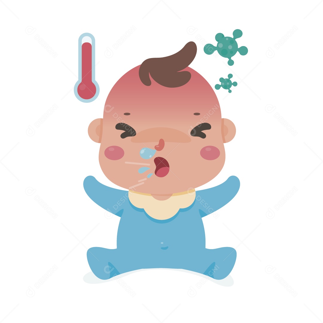 Ilustração de Bebê Gripado com Coronavírus Vetor EPS