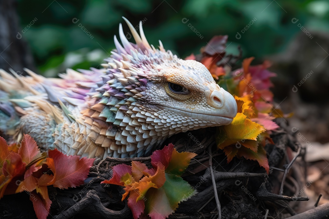 Um dragão fofinho descansa em seu ninho de nuvens sorrindo