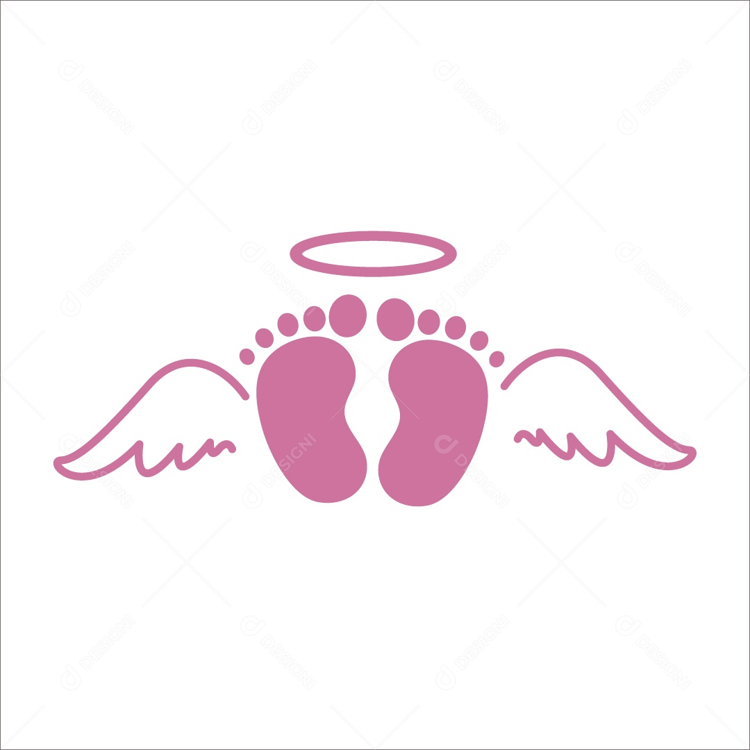 Desenho de Pés de Bebê com Asas Rosa Ilustração Vetor EPS