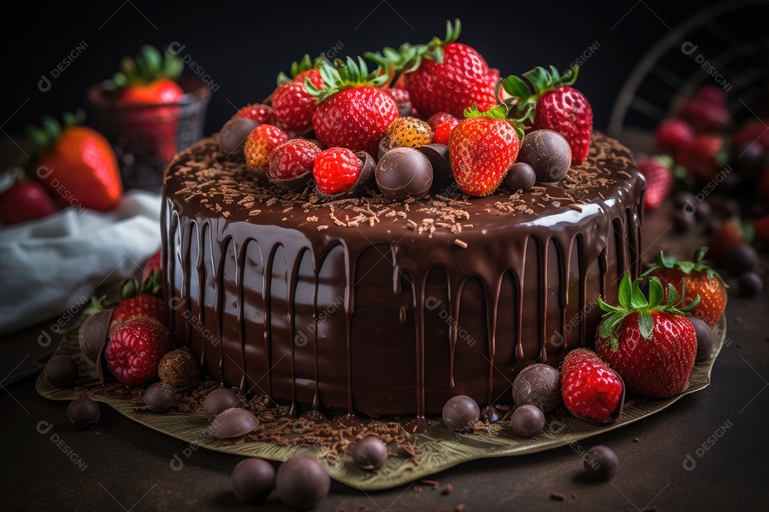 Delicioso bolo de chocolate caseiro cobertura deliciosa