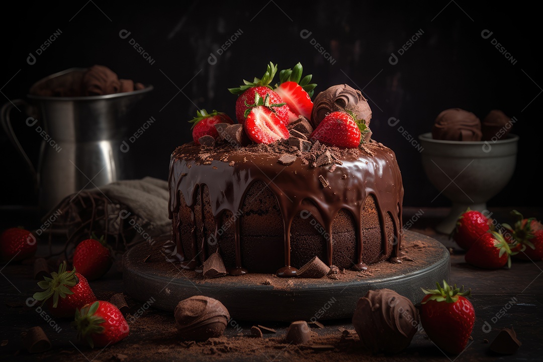 Delicioso bolo de chocolate caseiro cobertura deliciosa