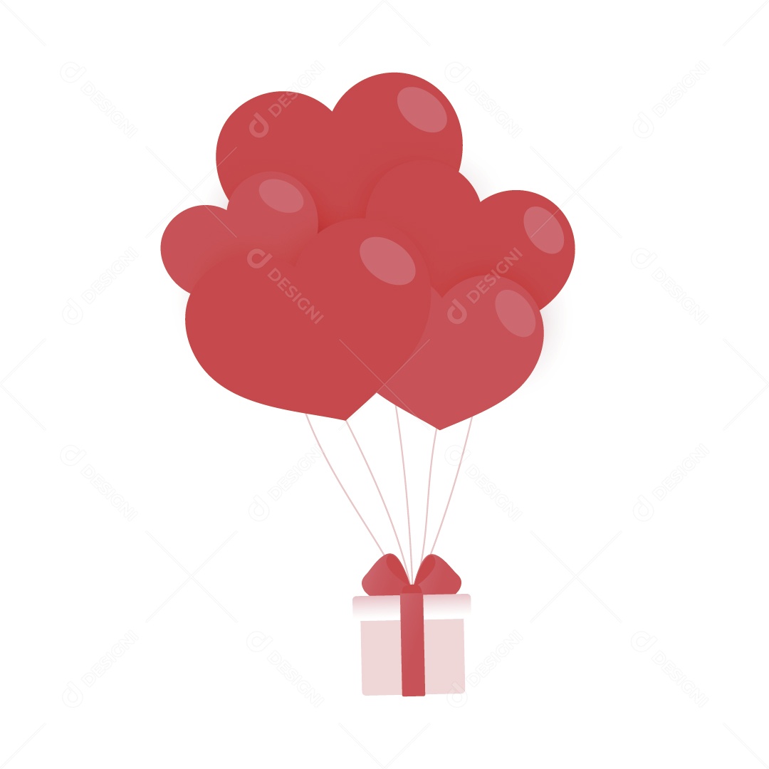 Caixa de Presente Flutuando em Balões do Dia dos Namorados Ilustração Vetor EPS
