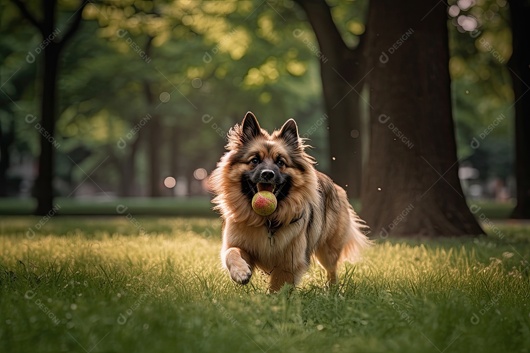 Lindo cachorro sobre uma floresta