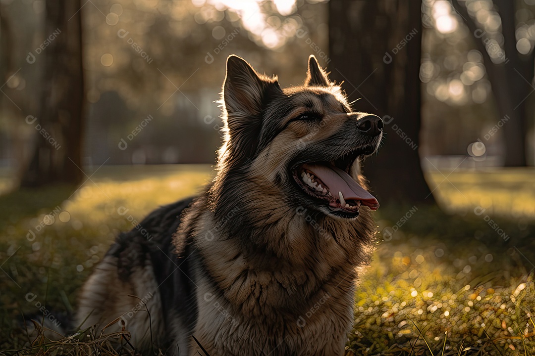 Lindo cachorro sobre uma floresta