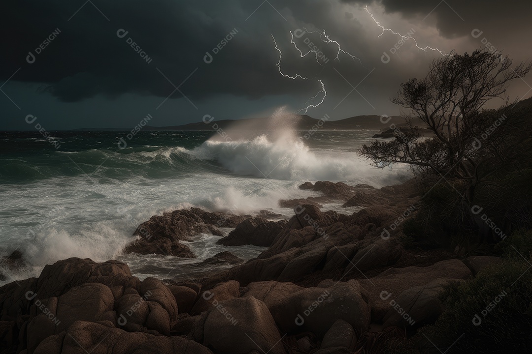 Uma forte tempestade está se aproximando com nuvens escuras e luz