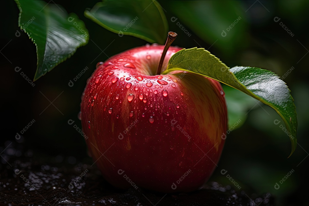 Uma suculenta maçã vermelha repousa