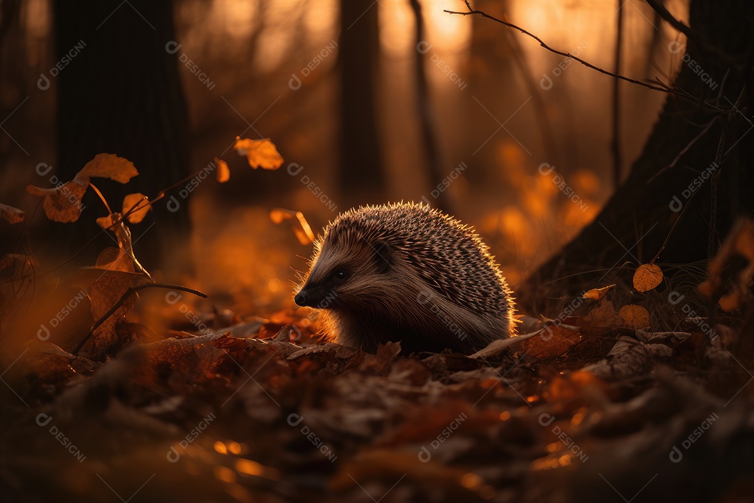 Um lindo ouriço em seu habitat natural
