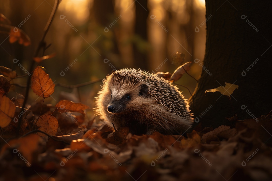 Um lindo ouriço em seu habitat natural