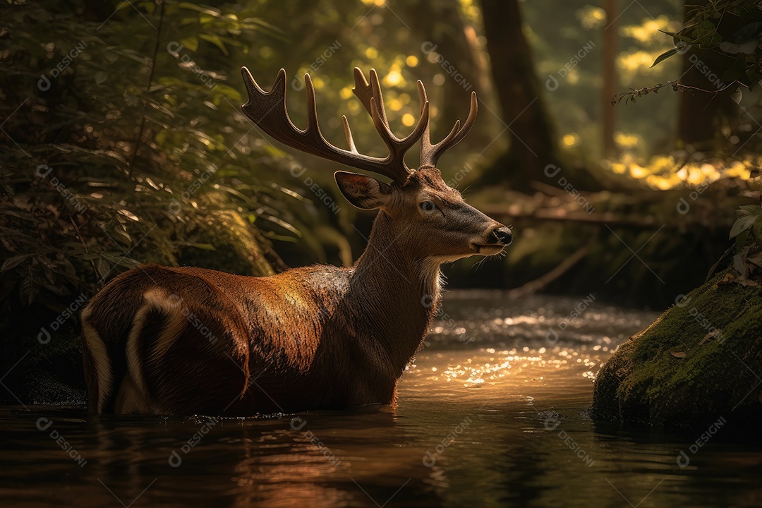 Um encontro majestoso na floresta, um cervo imponente