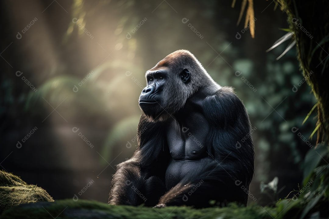 Um majestoso gorila em seu habitat natural se exibindo