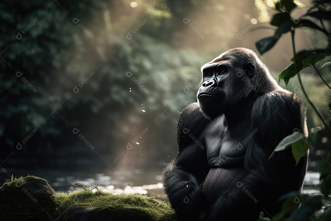 Um majestoso gorila em seu habitat natural se exibindo