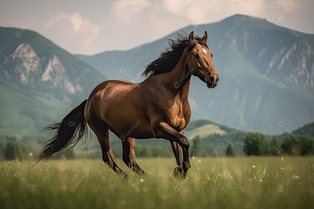 Retrato realista de cavalo sobre um floresta