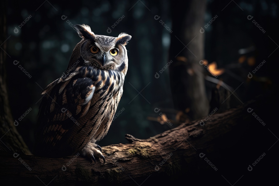 Coruja sobre uma floresta