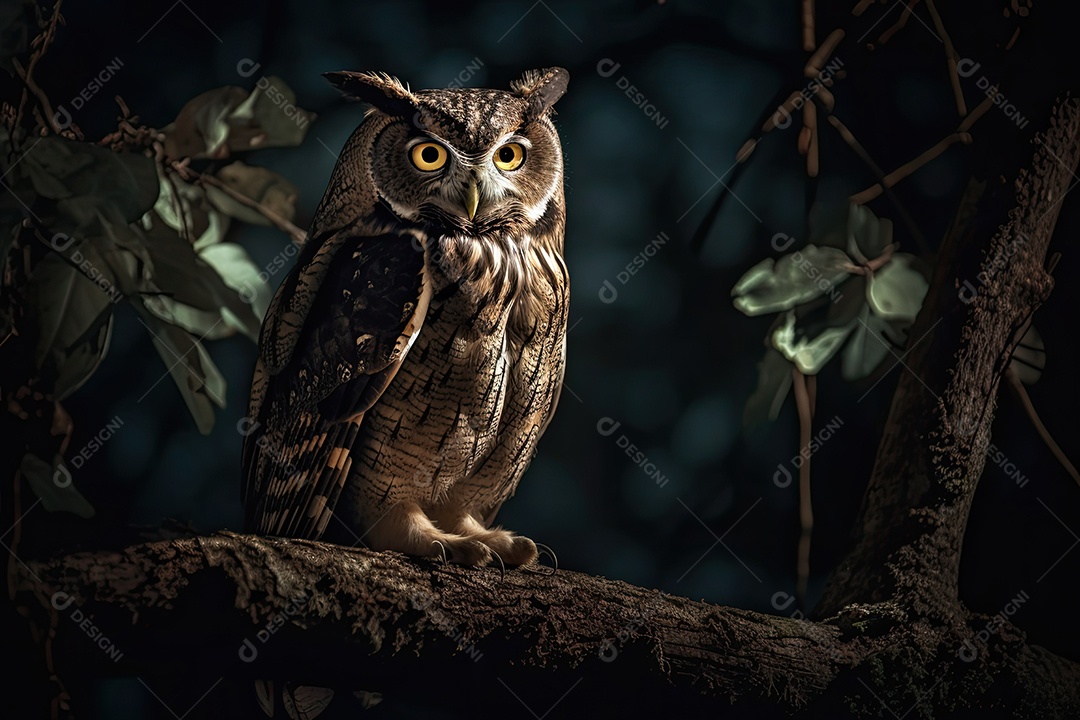 Coruja sobre uma floresta