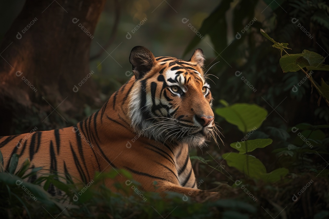 Um majestoso tigre em meio à exuberante selva dourada