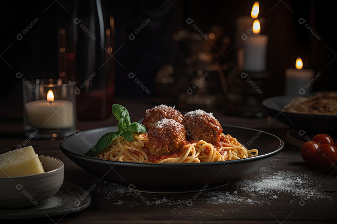 Um prato de massa perfeitamente preparado com molho vermelho