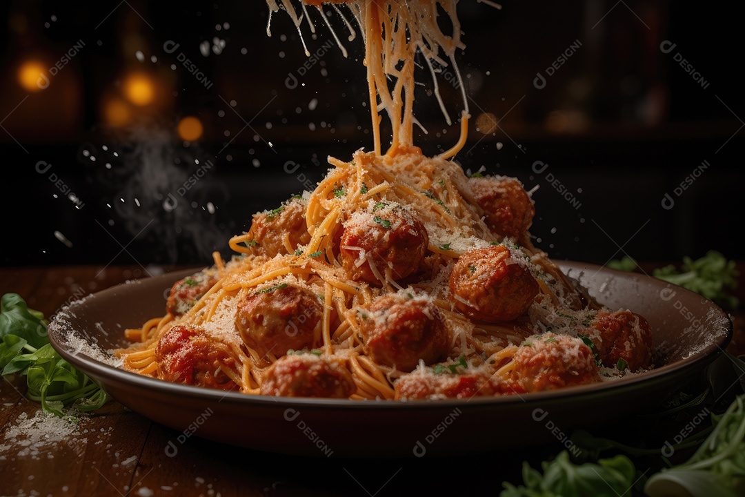 Um prato de massa perfeitamente preparado com molho vermelho