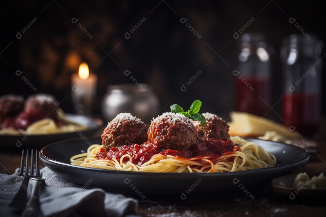 Um prato de massa perfeitamente preparado com molho vermelho