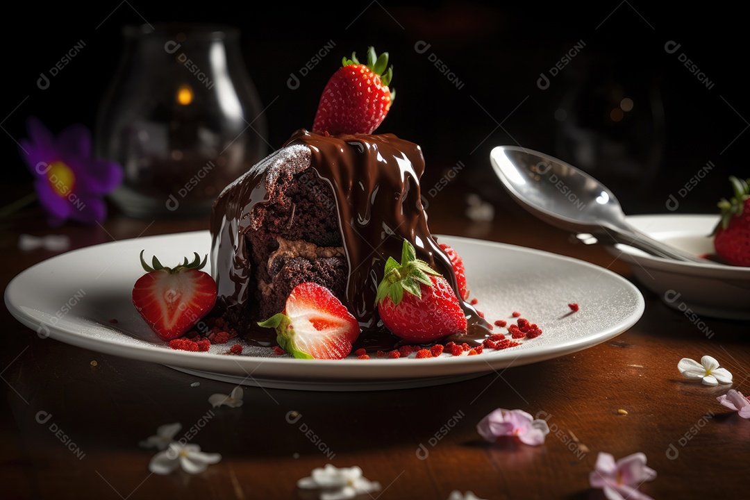 Bolo saboroso sobre uma mesa de madeira