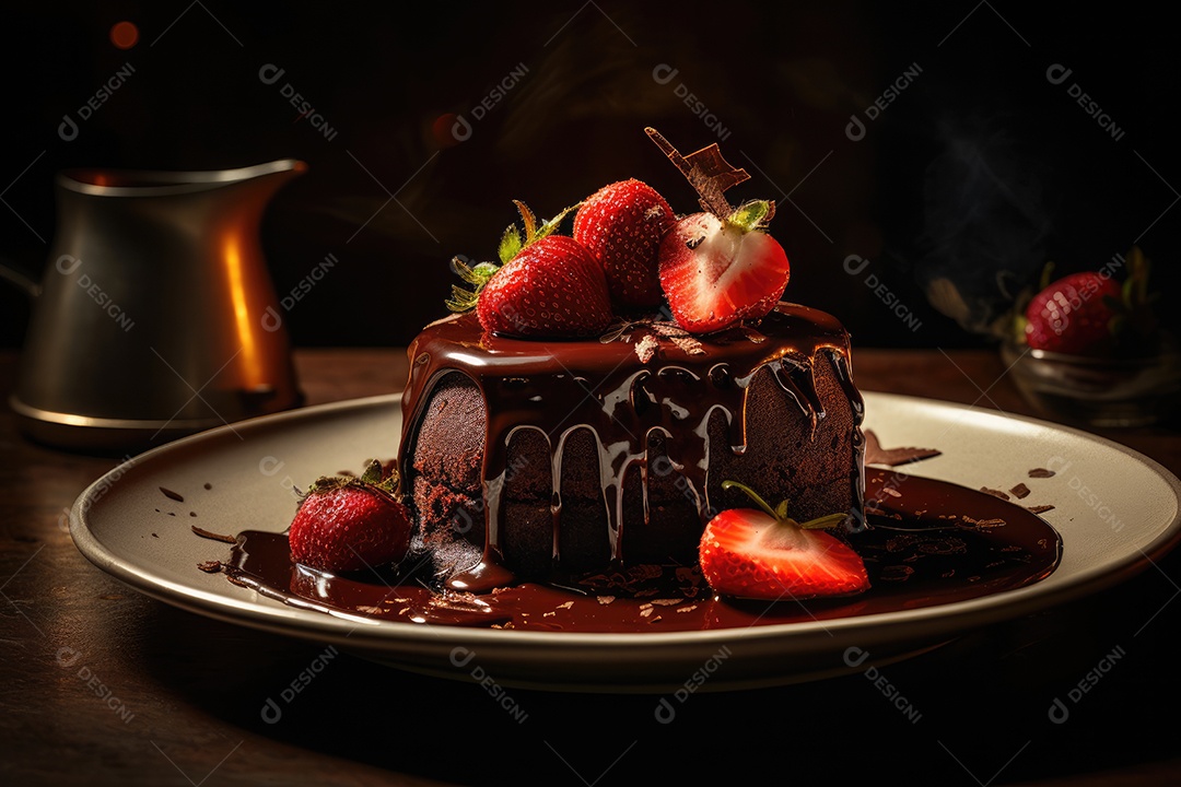 Bolo saboroso sobre uma mesa de madeira