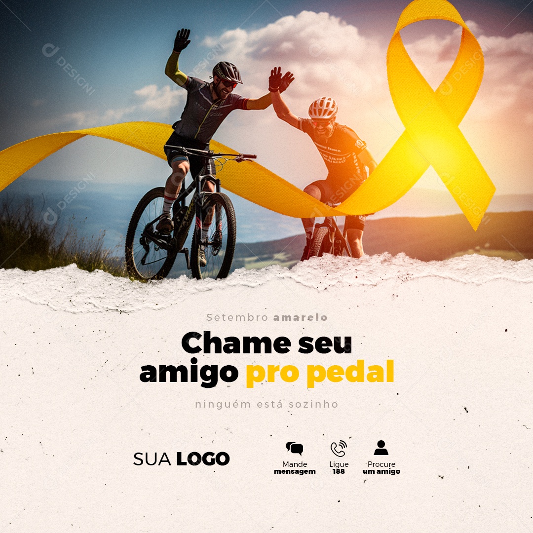 Setembro Amarelo Chame seu Amigo pro Pedal Social Media PSD Editável