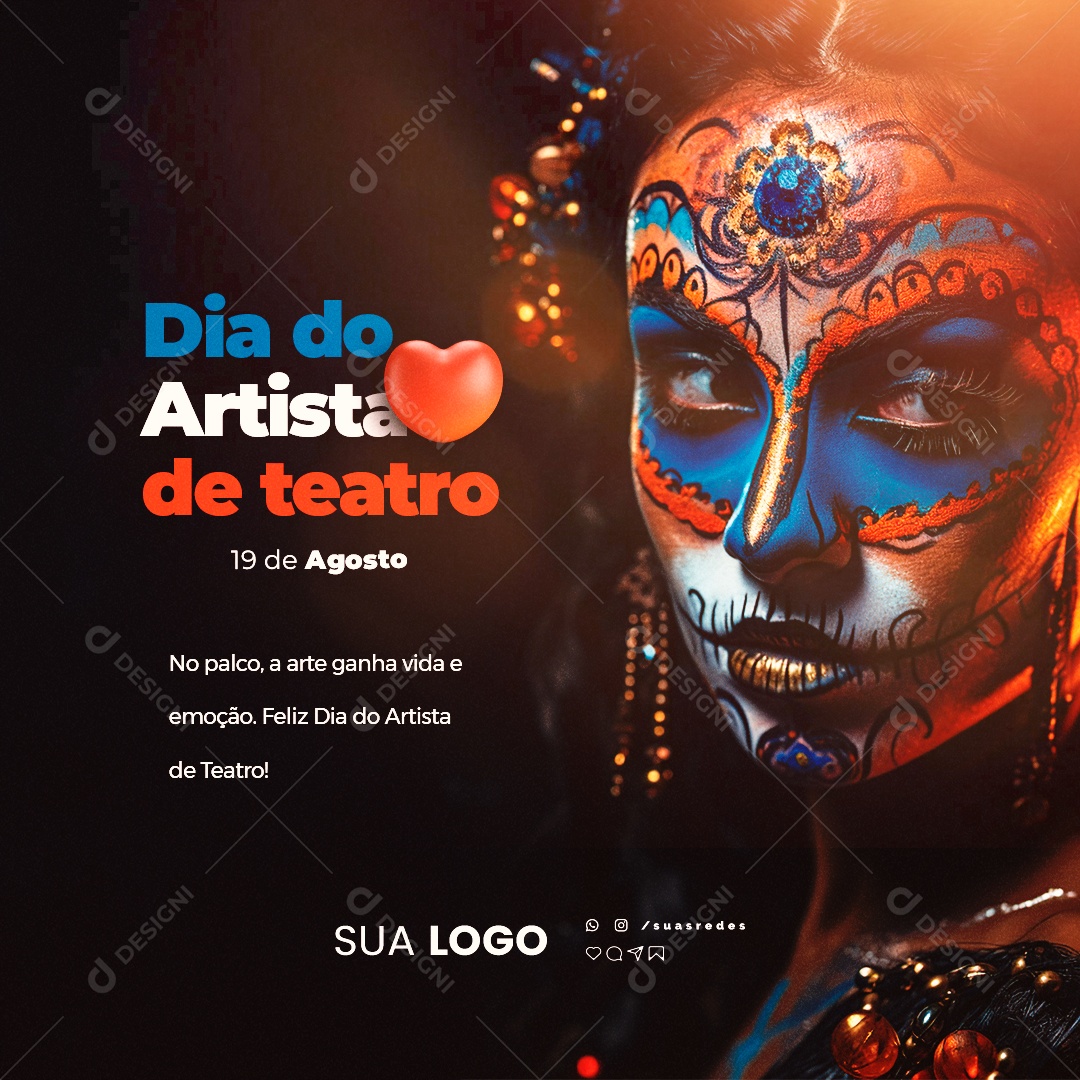 Dia do Artista de Teatro 19 De Agosto no Palco a Arte Ganha Vida Social Media PSD Editável